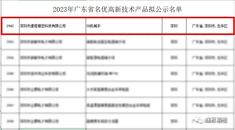 喜報 | 速程精密“ZR機械手”獲評“2023廣東省名優(yōu)高新技術(shù)產(chǎn)品”